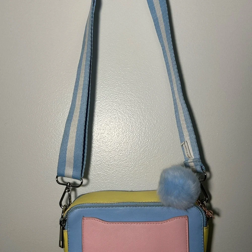 Pastel Kids Crossbody Bag with Ice Cream Charm - Blue, Pink & Yellow